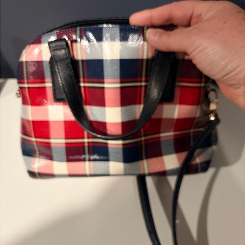 Kate Spade Red and Navy Plaid Satchel - Picture 4 of 8